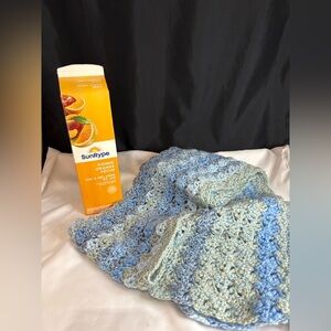 Blue and green hand knitted scarf